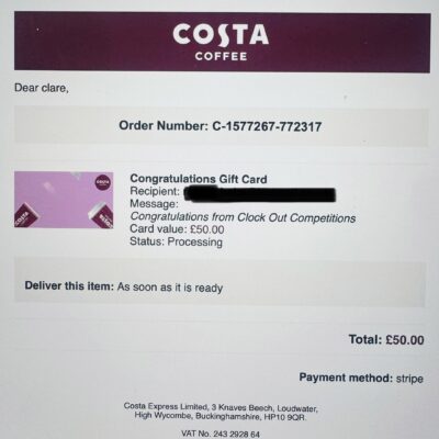 Midweek Coffee Win – £50 Voucher for Costa or Starbucks