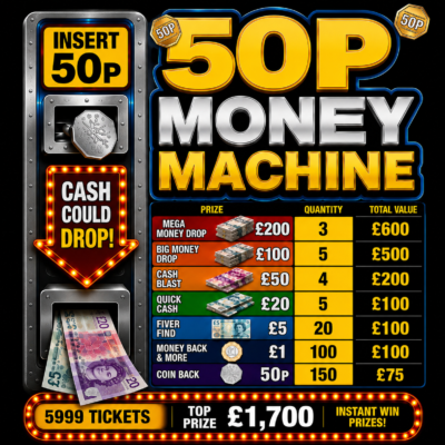 50p Money Machine - £1,700 Prize Pool - £100 End prize